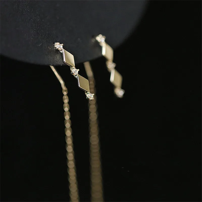 925 Sterling Silver 14k Gold Plating Inlaid Crystal French Diamond Tassel Ear Line Women Retro Classic Party Jewelry Accessories - Image 2