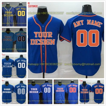 

Professional Customize Baseball Jerseys Embroidered Stitched Team Logo Name Number Uniform Men Kid Button Down Shirts Royal Blue