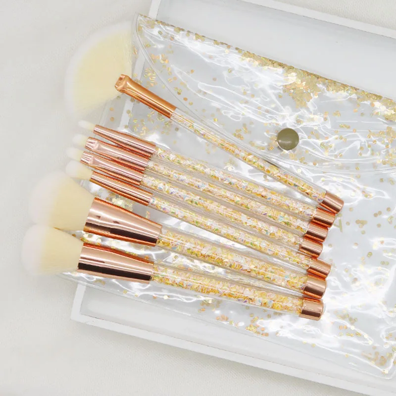 

7 Pcs Yellow Glitter Diamond Crystal Handle Makeup Brushes Set Powder Foundation Eyebrow Face Make Up Brush Cosmetic