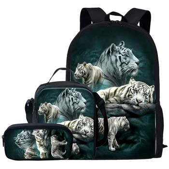 

Jackherelook 3D Animal Tiger Pattern School Bags for Teen Boys Fashion Canvas 3pcs/Set Schoolbags Book Bag Student Backpack New