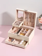  Casegrace Large PU Leather Jewelry Storage Box Organizer Drawer Women Velvet Earring Ring Necklace Jewellery Case Casket 