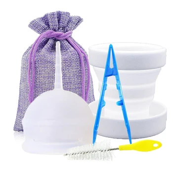 

Menstrual Cup Sterilizer Collapsible Silicone Cups Flexible To Clean Reusable Menstruation cup Set with Brush