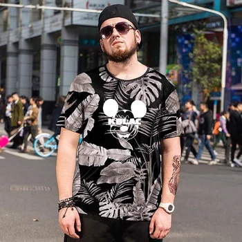 

GONTHWID Summer large size men's clothing plus fertilizer to increase fat large half-sleeved Mickey print short-sleeved T-shirt