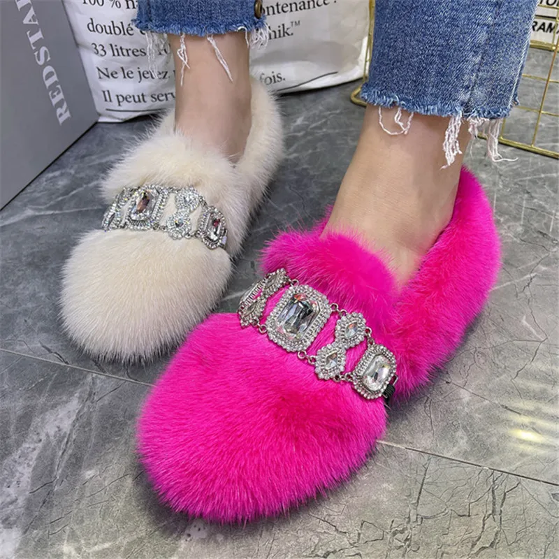 Mocasines de piel de de cristal para mujer, alpargatas informales, zapatos caminar y conducir, invierno, 2023 - Calzado