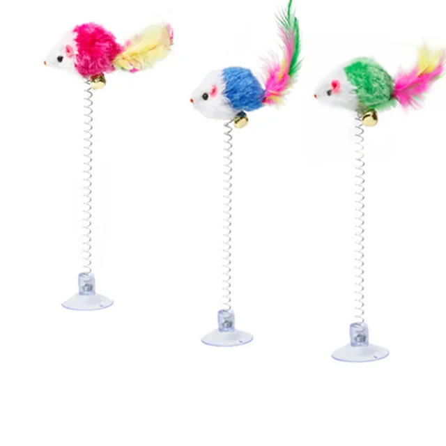 Swinging Mouse Toy - Suction Cup, Spring, and Feather Mouse Toy with Bell Sound, Interactive Cat Toy 1