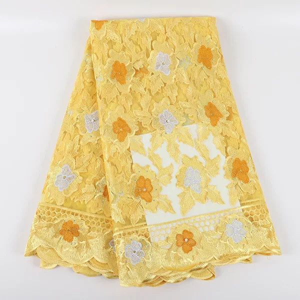 yellow Лучшие продажи Африканский тюль кружева ткани с камнями Вышивка высокое качество нигерийские кружева вуаль ткань с бисером DIY платье - Цвет: yellow