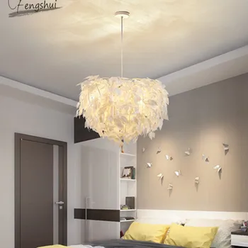 

Postmodern Creative LED Living Room Feather Leaves Pendant Light Lighting Fixtures Nordic Restaurant Bedroom Bedside Decor Lamps
