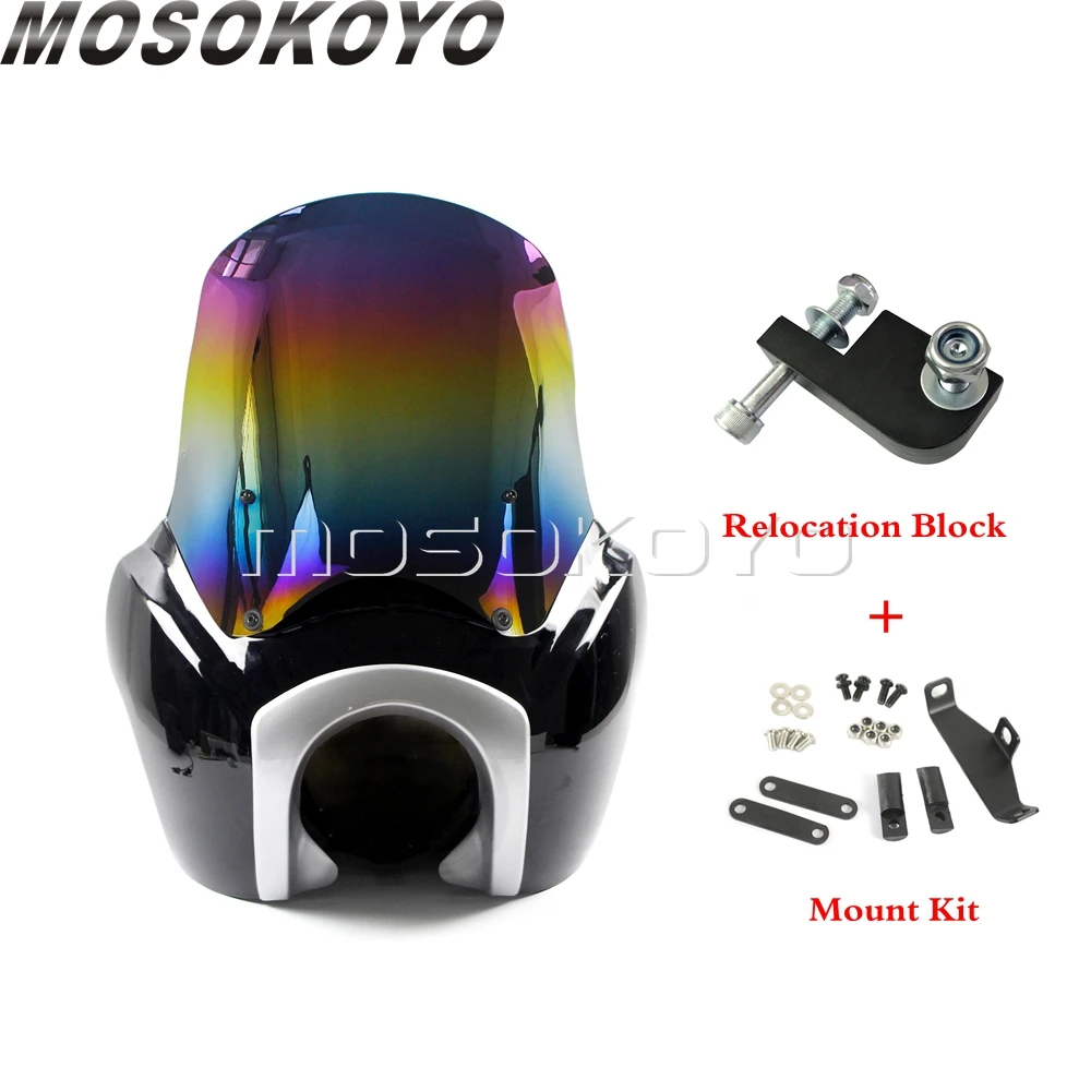 Chrome Black Iridium Мотоцикл Регулируемый tSport фара обтекатель w/Iridium лобовое стекло монтажный комплект для Harley Dyna Super Glide Street Bob FXD/FXR - Цвет: Chrome Black Iridium