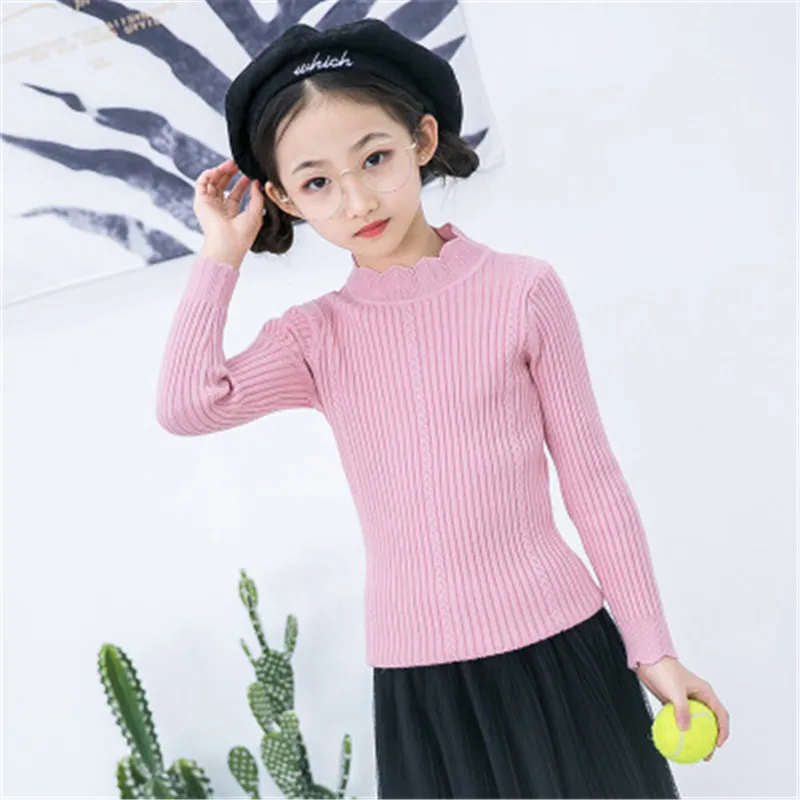 Розовый hot girls sweaters autumn and winter children's blouses bottoming shirts thick half-high collar children's sweaters - Цвет: Розовый