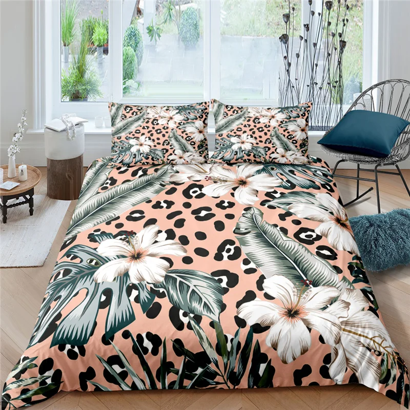 Luxury Leopard Leaves Duvet Set 3 PCs Duvet/Quilt Cover Set Bedding Set Bed Set 