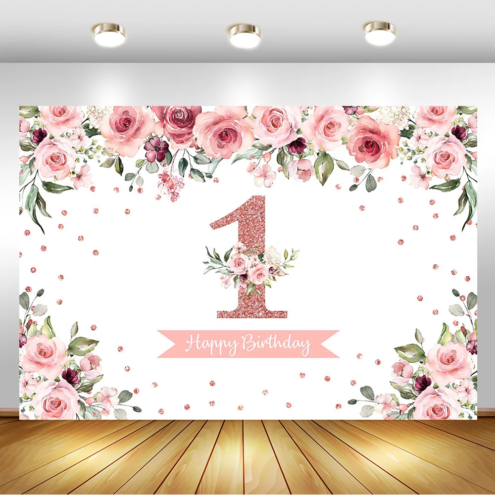 1st Birthday Girl Backdrop Rose Gold Flowers Personalized Photographic Photography Background For Photo Studio Decoration Banner Background Aliexpress