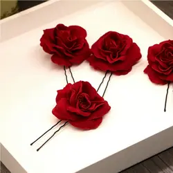 8 шт. заколки для волос с розами красный цветочный модный u-образный свадебные шпильки для волос Свадебные украшения для волос головной убор
