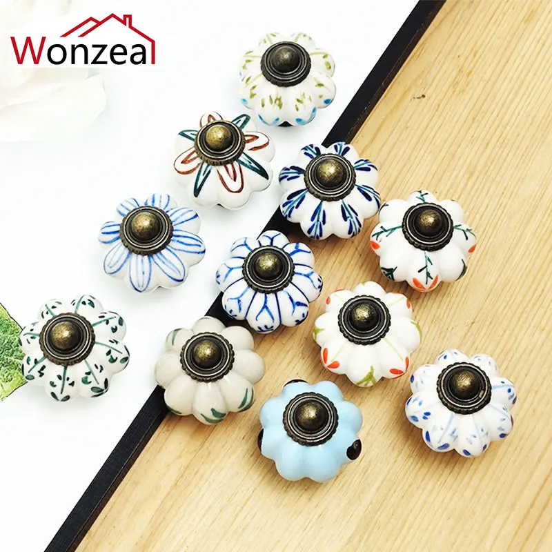 

1PCS Hand Painted Ceramic Pumpkin Cabinet Knobs Drawer Cupboard Dresser Handles With Screw Furniture Pulls