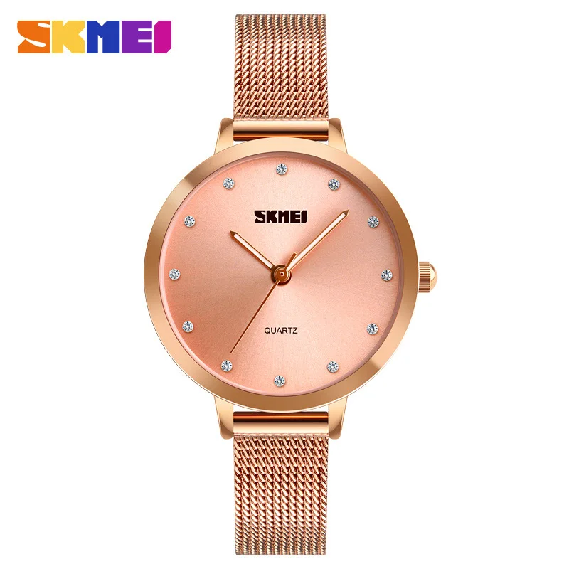 

Skmei Simple Diamond Set Business Quartz Watch Women's Steel Watch Strap Small Rose Gold Ladies' Watch
