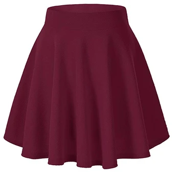 

Women's Basic Pleated Mini Skirt Wine Red Shoirt Aline Stretch Flare Casual Midi Sexy Club Party Skirt dot
