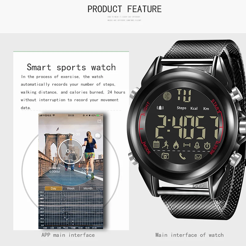 smart watch men sport stainless steel digital smartwatch android  Message call Reminder with camera bluetooth relogio masculino