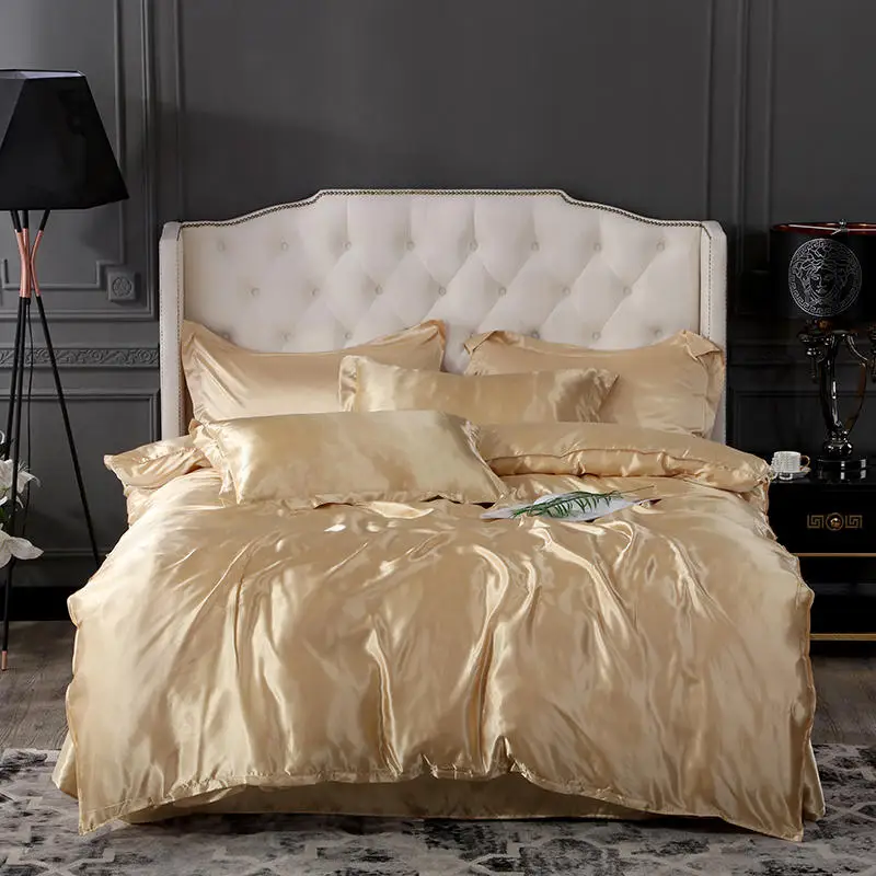 deep fitted sheets Luxury Satin Bedding Set Duvet Cover Rich Super Soft Solid Color Stain-Resistant Wrinkle Free Satin Bed Set queen bed set Bedding Sets