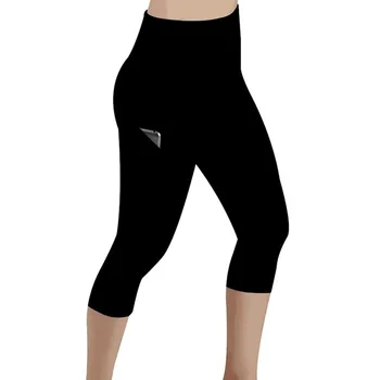 

Women's High Waist Leggins Casual Solid Color Fitness Short Leggings Female Elastic Push Up Jogging Legging With Pocket