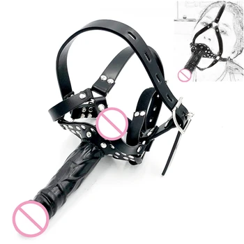 New Double-Ended Dildos Gag Strapon Open Mouth Dong Plug Head Harness Realistic Cock Penis SM Adult Games Sex Toys For Couples 1