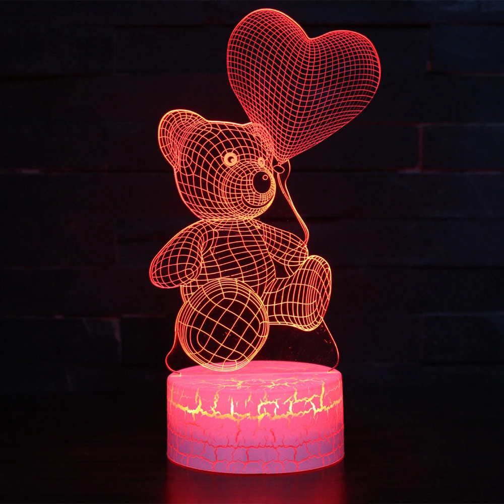  Kid Light Night 3D LED Night Light Creative Table Bedside Lamp Romantic Heart Bear light Kids Gril  - 4000207587100