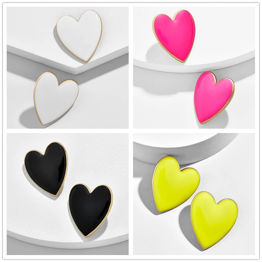 

Korea Alloy Dropping Oil Multicolor Heart-shaped Stud Earrings Simple Acrylic Love Geometric Earrings for Women Jewelry Gifts