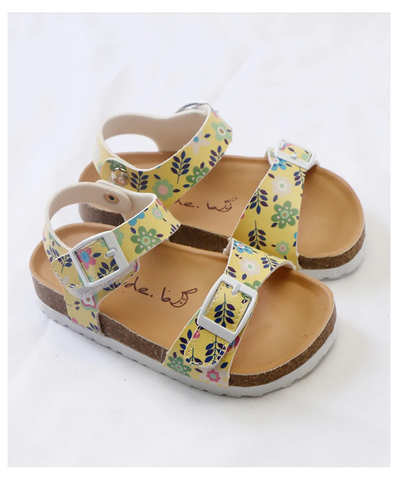 bata children's sandals 2020 Summer Girls Sandals Printing Pu Leather Corks Open Toe Slides Flats with Little Girl Shoes for School 2-12 Years Toddler child shoes girl