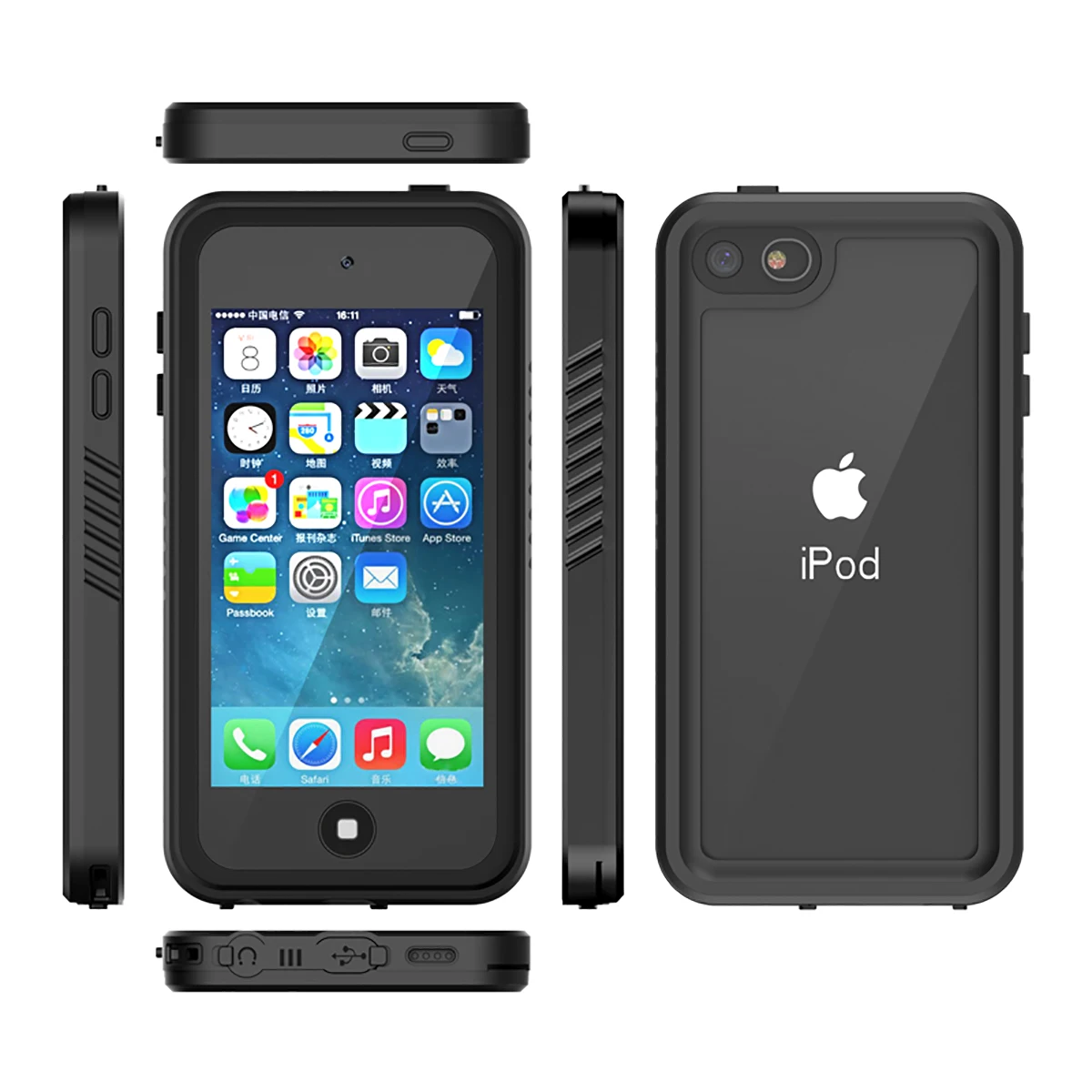 Черный Для iPod Touch 5 6 7 Водонепроницаемый чехол 360 градусов защитный чехол водонепроницаемый ударопрочный противоударный пылезащитный чехол Coque Fundas - Цвет: Черный