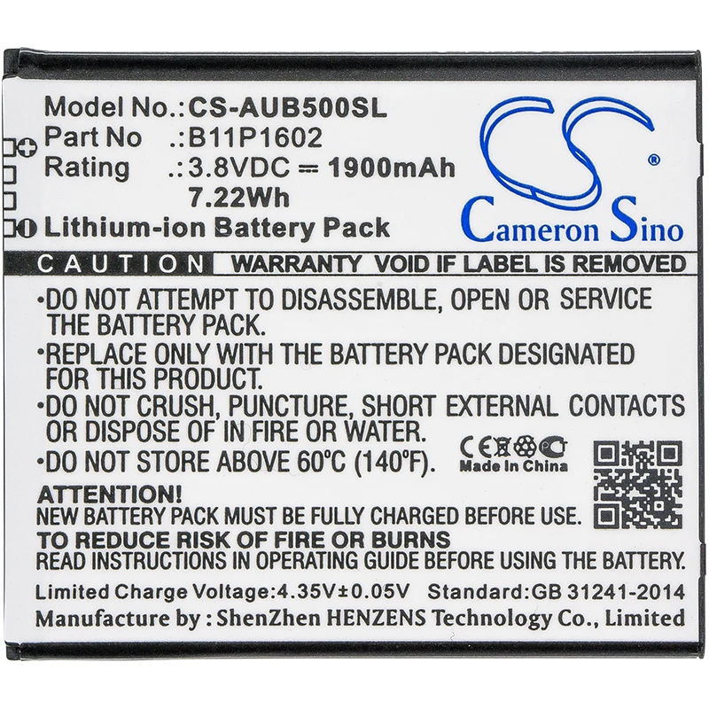 Аккумулятор Cameron Sino 1900 мАч для Asus X00A X00ADA ZB500KL ZenFone Go 5 0 0B200-02170000 B11P1602 (1ICP5/57/61) |