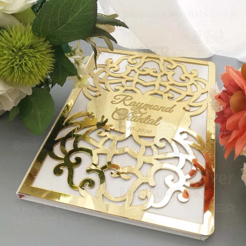 Wedding Guest Book Guestbook Personalized Mirror Gifts Names Date Party White Engrave Laser Cut Royal Retro Vintage G001