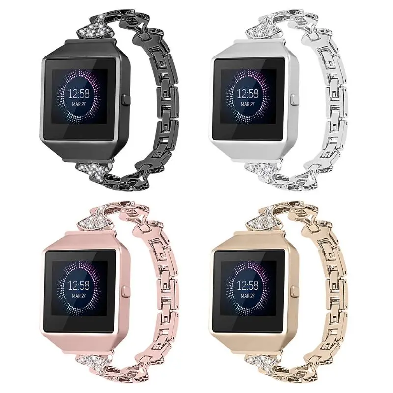 Нержавеющая сталь часы ремешок для Fitbit Blaze 2 со стразами на ремешке Запасные детали для замены металлического с Стразы браслет ремешок для часов
