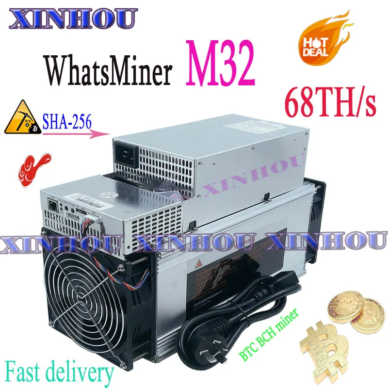 

Майнер WhatsMiner M32 68T SHA256 Asic с блоком питания, Майнер старый BTC BCH, более экономичный, чем M30S M31S M20S Antminer S19 pro T19 S17 A10
