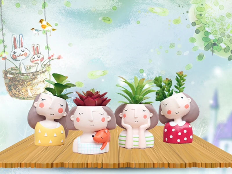 cute girl plant pot
