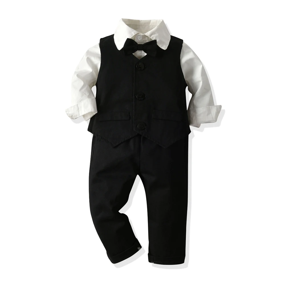 

MudiPanda 2021 Toddler Baby Boy Clothes Gentleman Outfits Cotton Bow Tie Long Sleeve Shirts Vest Pants Sets Infant Baby Clothing
