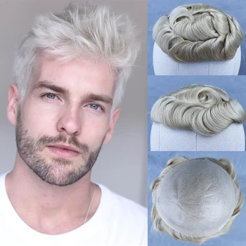 

YY Wigs #613 Human Hair 8x10 Thin PU Skin PU Toupee for Men Wig Blonde Hairpiece Replacement System Men's Toupee Curly 6 Inch