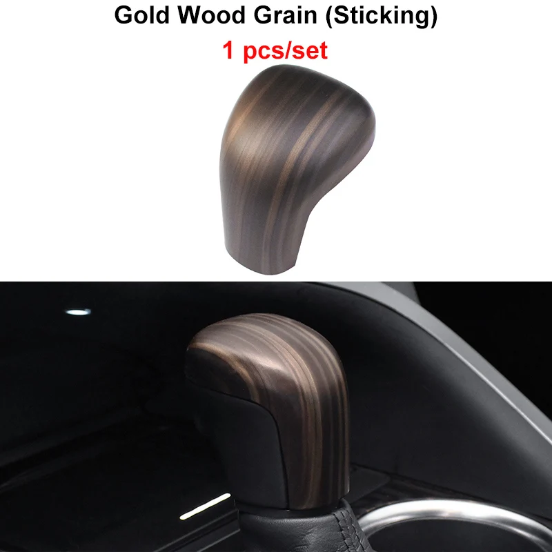 QHCP Car Gear Head Knob Cover ABS Gear Shift Knob Sticker Accessory Carbon Fiber Style Wood Grain Fit For Toyota Camry - Название цвета: Gold Wood Grain B