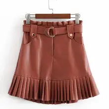 Женский ремень с бантом из искусственной кожи плиссированные юбки высокая талия Faldas Mujer карманы однотонная офисная одежда стильная модная мини-юбка T604
