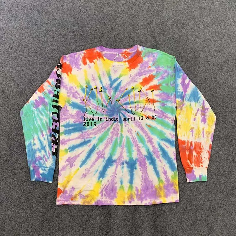 ASAP Rocky CPFM W.W.C.D. Tie Die Футболка мужская и женская с длинным рукавом Свободная уличная Harajuku футболка с круглым вырезом