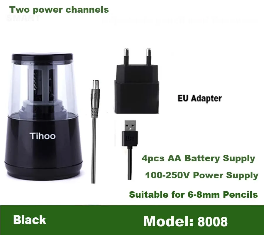 8008-Black-EU Точилка для карандашей электрическая автоматическая металлическая Usb Канцтовары для школы, офиса, дома, улицы товары для рукоделия с черными лезвиями - Цвет: 8008-Black-EU