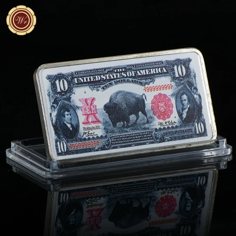 1901 USD 10 WR качество 999. 24k посеребренный бар 10 долларов США цветной вызов слиток монета с чехол для коллекции - Цвет: 1901 USD 10
