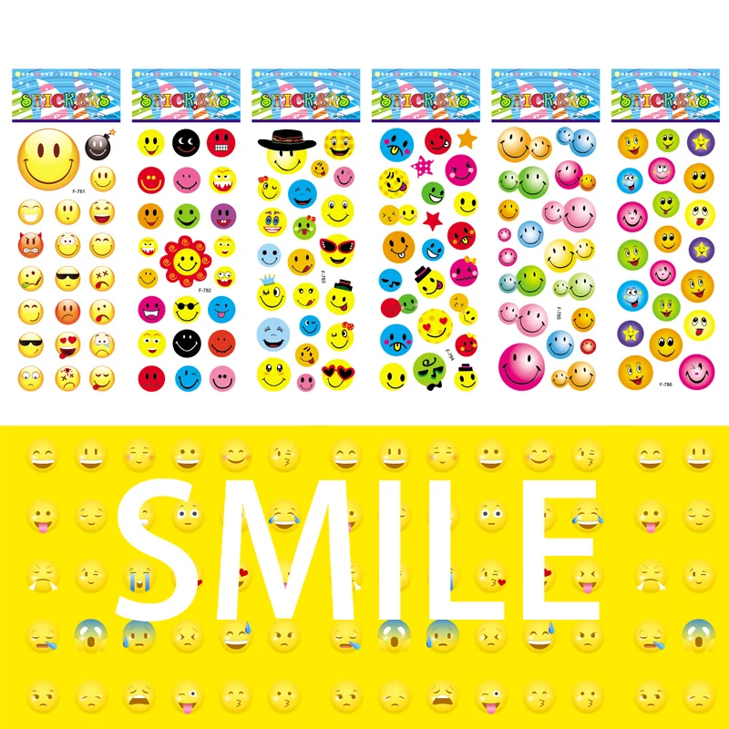 

1/3/6 Sheets Bubble Stickers smile facial expression stickers Scrapbooking Stickers for Girl Boy Birthday Gift Room Decoration