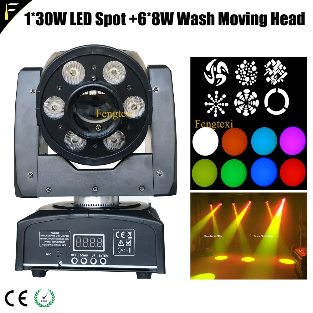 1x30W LED Spot+6x8W Wash Disco Moving Head Light Beam with 7gobos Spot Lighting 4/18channels for Disco Club Pary Wedding Show