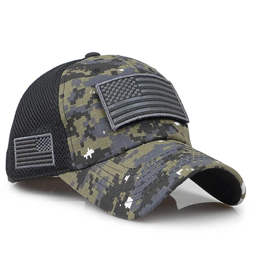 Тактические камуфляжные бейсболки мужские летние сетчатые военные армейские шапки сконструированные бейсболки с нашивками с флагом США