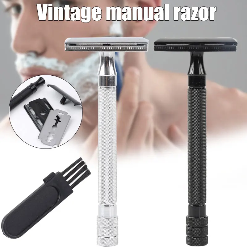 

Double Edges Razor Men Manual Shavers With 5 Replacement Blades and 1 Small Brush SSwell