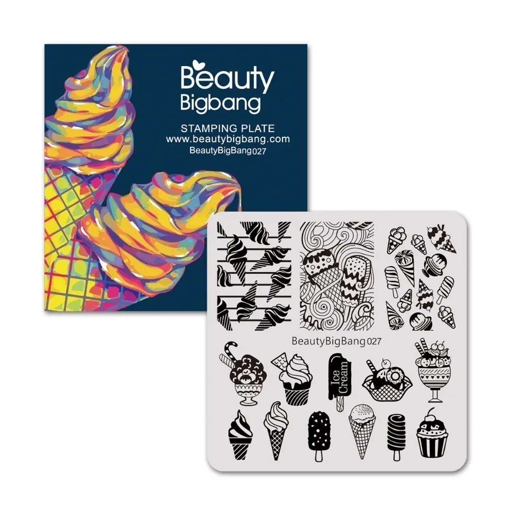 

BeautyBigBang 6cm Square Nail Stamping Plates Summer Ice Cream Pattern Nail Art Stamp Stamping Template Image Plate Polish Tool