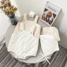 

Toddler Baby Girl Jumpsuit 2021 Winter New Fashion Solid Strap Rompes Playsuits for Boy Plus Velvet Warm Kids Clothes Girls 0-3Y