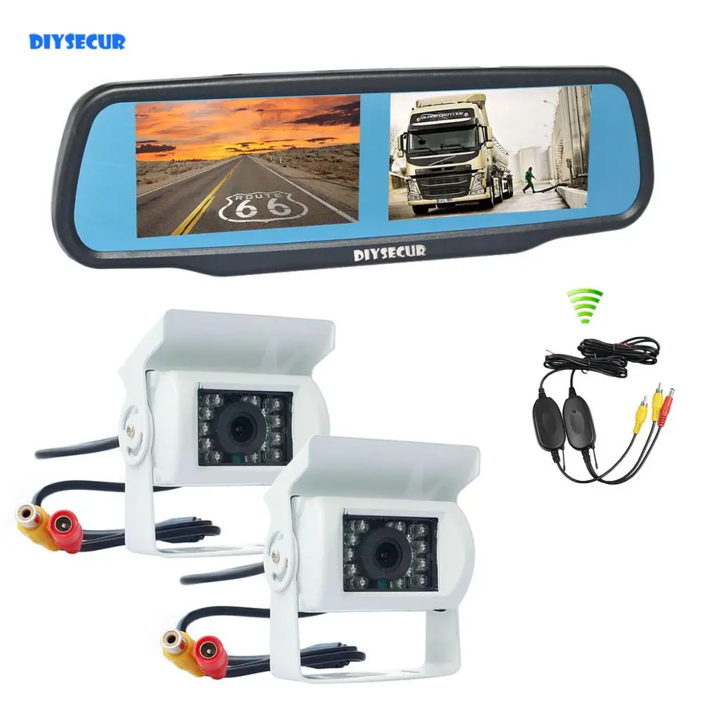 DIYSECUR беспроводной 4," зеркало заднего вида автомобиля монитор+ ночной Visioin CCD Водонепроницаемый заднего вида обратный резервный автомобиль Грузовик Автобус камера