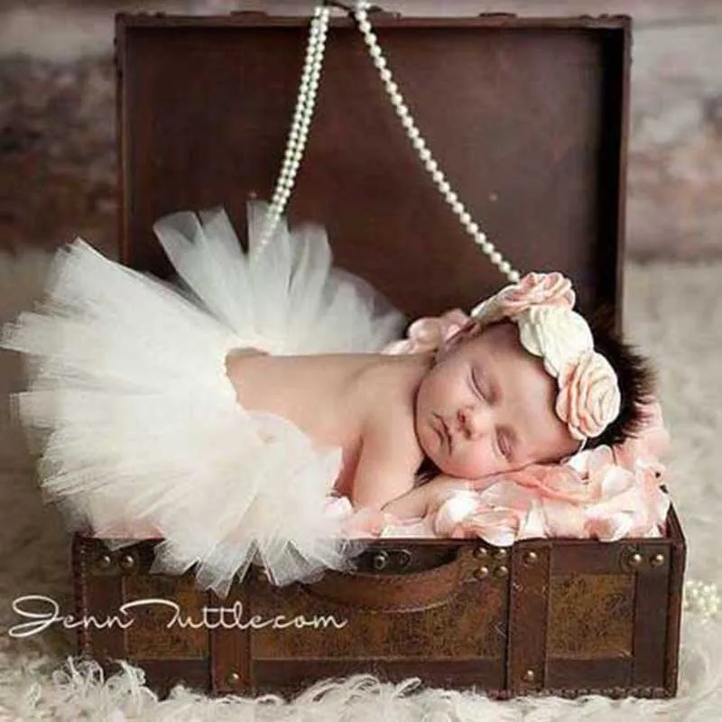 

Newborn Photography Prop White Cost Cost Photo Boy Girl Muslin Clothes Headwear Accessories Photography Costume Tutu Set
