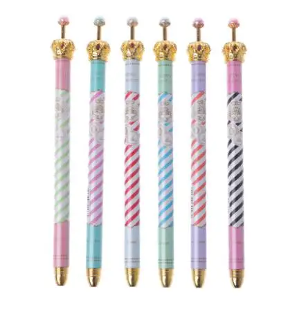 Send at random 6Pcs Princess Crown Premium Gel Pen Black Ink Marker Lovely Polka Dot Stationery LX9A - Цвет: Send at random