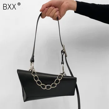 

[BXX] PU Leather Crossbody Bags For Women 2020 Brand Designer Irregular Chain Messenger Shoulder Bag Handbags And Purses HJ151