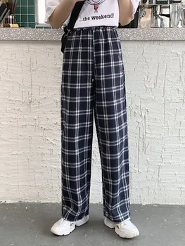 

Spring Summer 2020 Woman Plus Size Pants Casual Women Trousers Elastic High Waist Pants Retro Plaid Pants Women